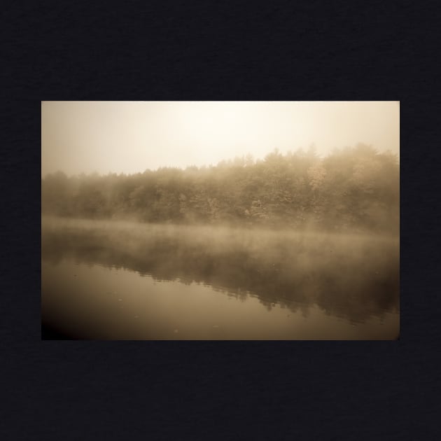 Monochrome Early morning fog just above the water level of Connecticut River by brians101